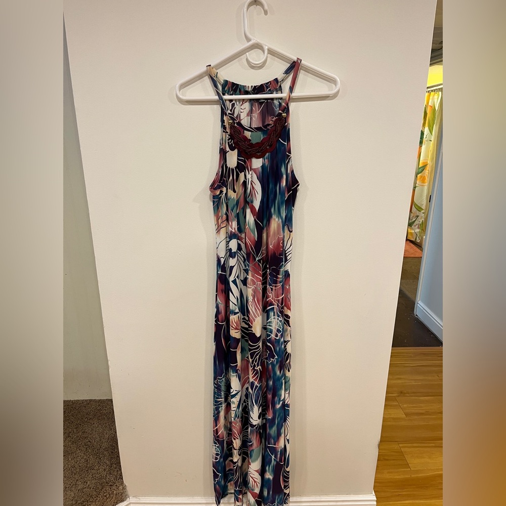 Multicolor Maxi Dress with beaded neckline